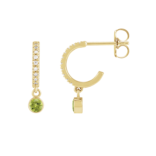 14K Natural Gemstone and Diamond Hoop Earring