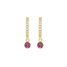 14K Natural Gemstone and Diamond Hoop Earring