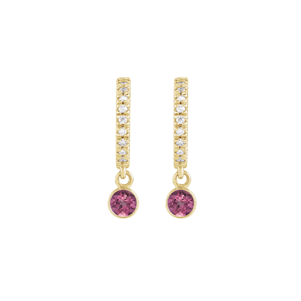 14K Natural Gemstone and Diamond Hoop Earring