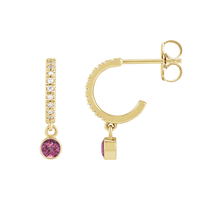 14K Natural Gemstone and Diamond Hoop Earring