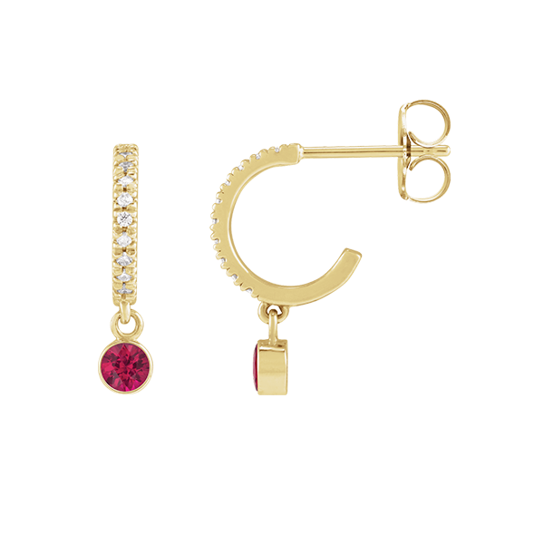 14K Natural Gemstone and Diamond Hoop Earring