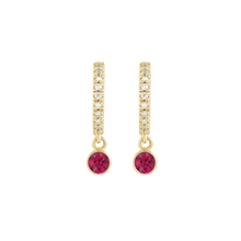 14K Natural Gemstone and Diamond Hoop Earring