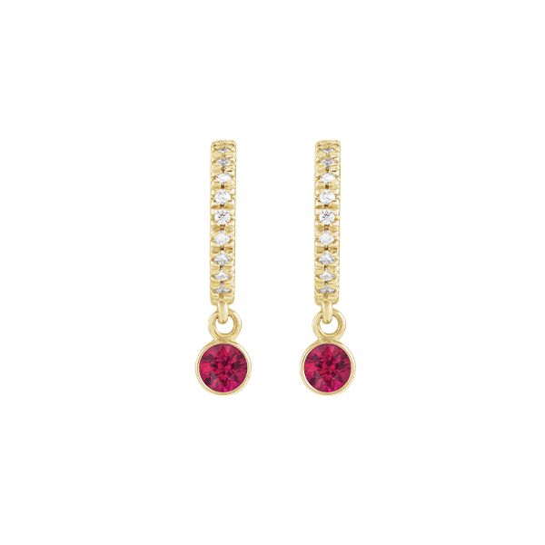 14K Natural Gemstone and Diamond Hoop Earring