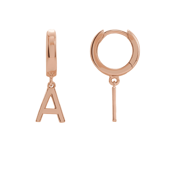 14K Single Initial Hinged Huggie Earrings