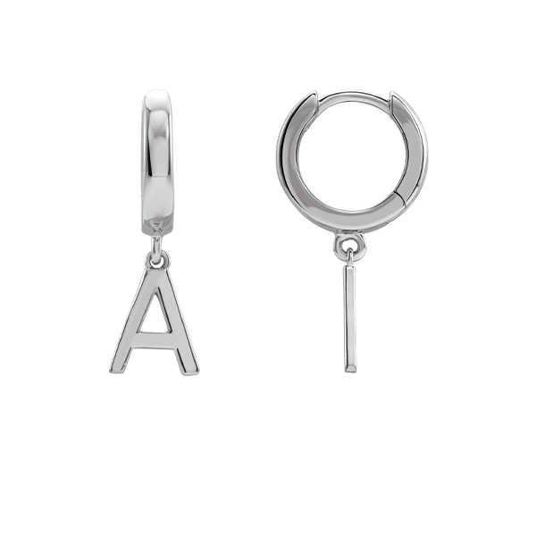 Silver Single Initial Hinged Huggie Earrings