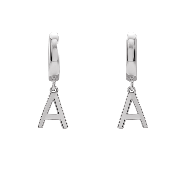 Silver Single Initial Hinged Huggie Earrings