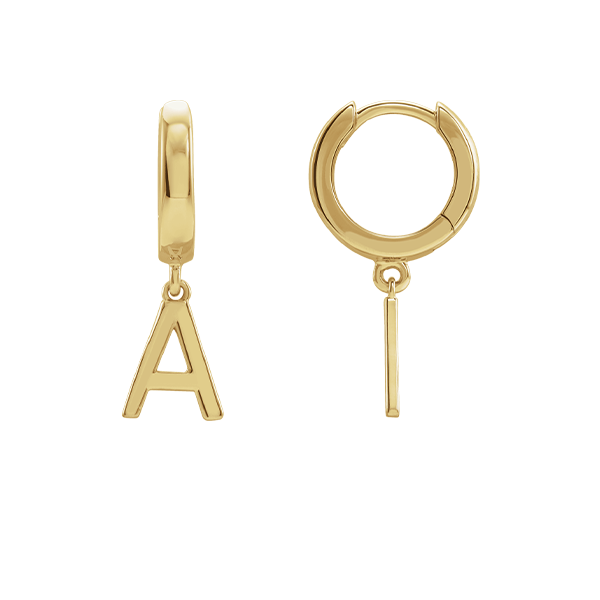 14K Single Initial Hinged Huggie Earrings