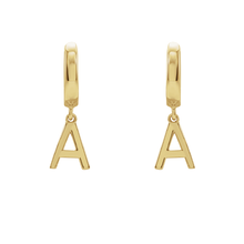 14K Single Initial Hinged Huggie Earrings