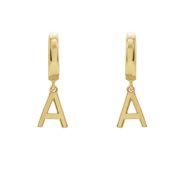 14K Single Initial Hinged Huggie Earrings