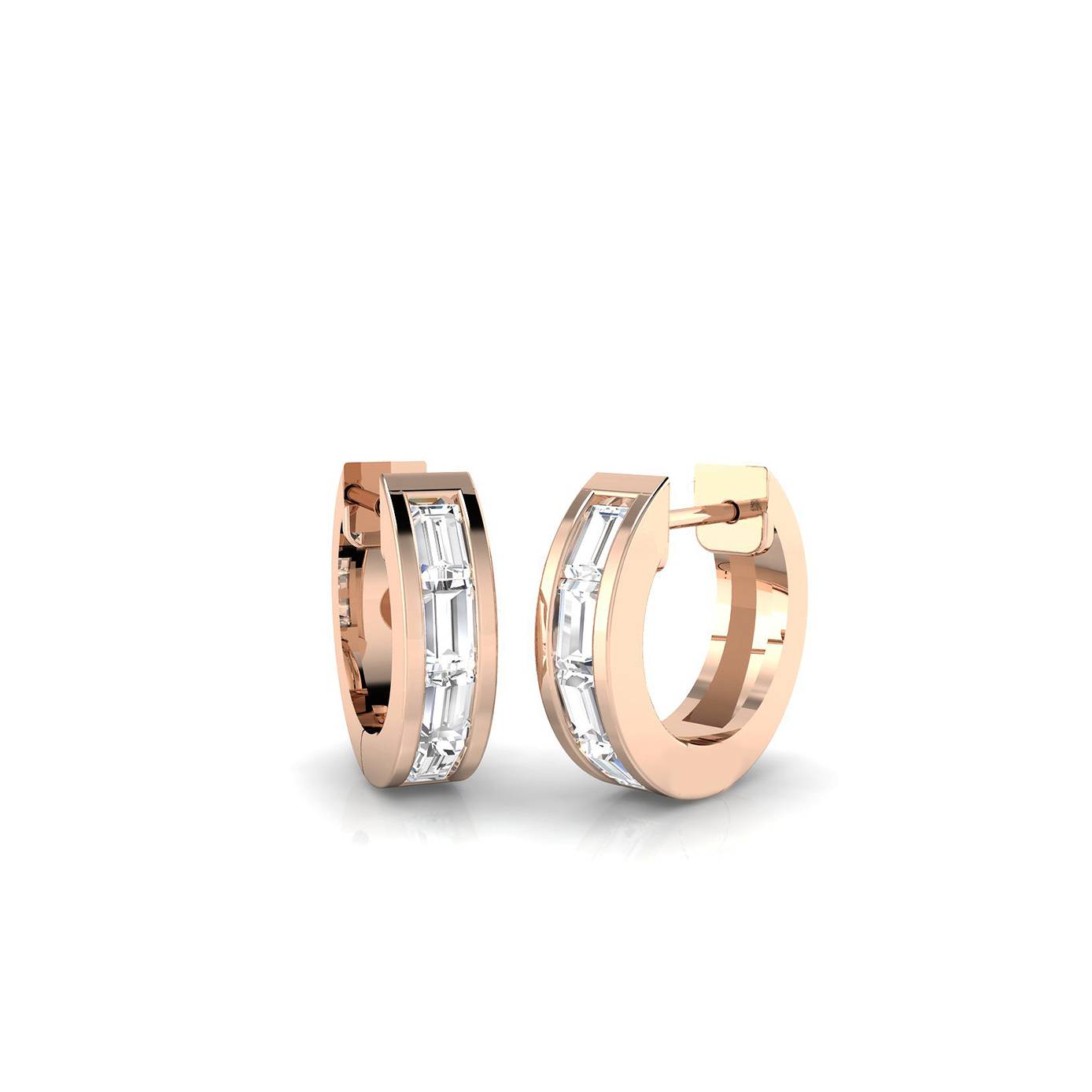 18K Natural Baguette Diamond 0.46ct Huggies Earring
