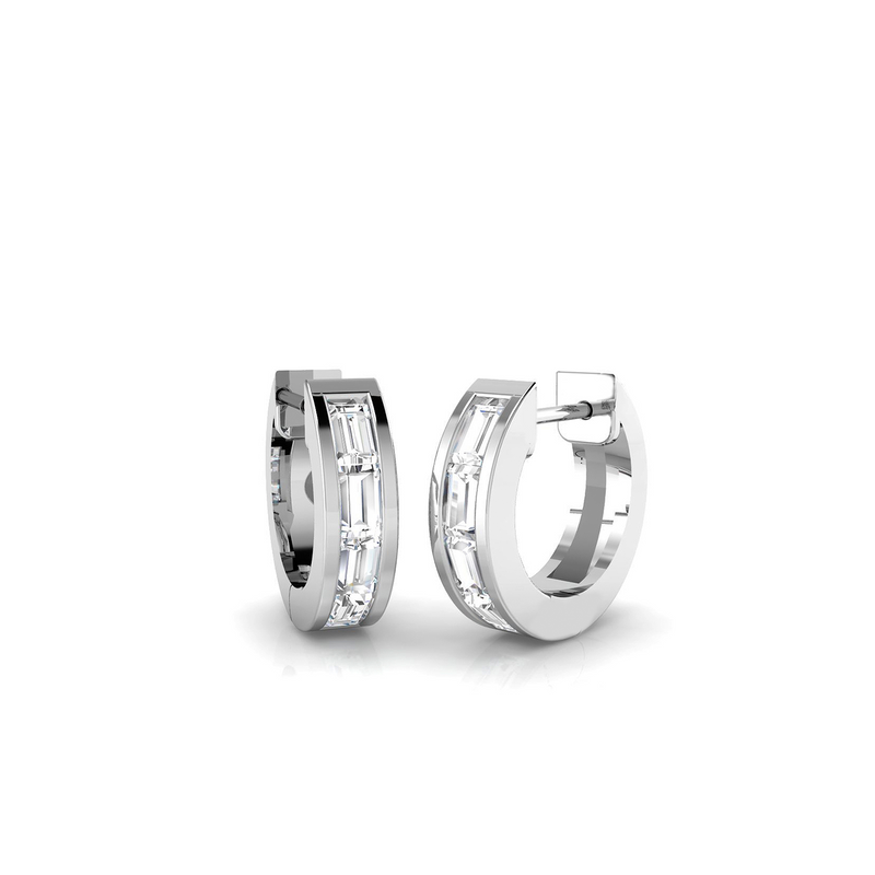 18K Natural Baguette Diamond 0.46ct Huggies Earring
