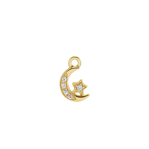 14K Natural Diamond Moon and Star Earring Dangle