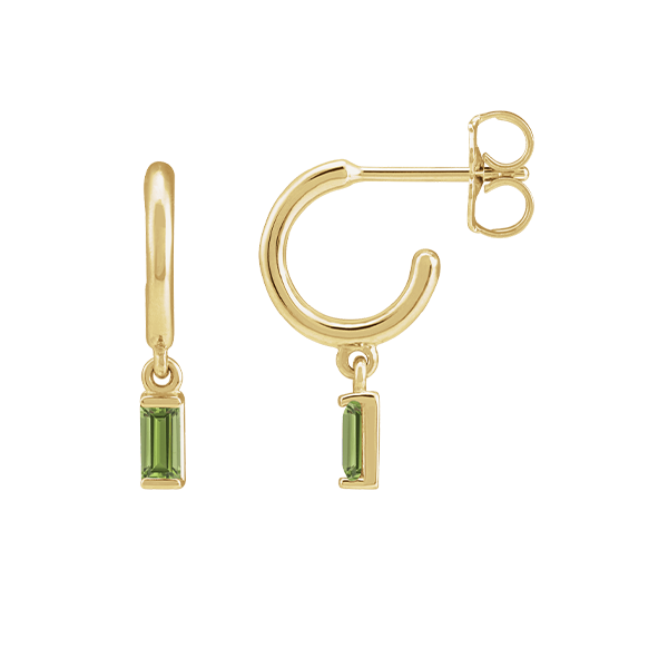 14K Natural Gemstone Baguette Earring Dangle