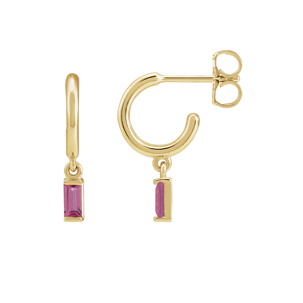 14K Natural Gemstone Baguette Earring Dangle