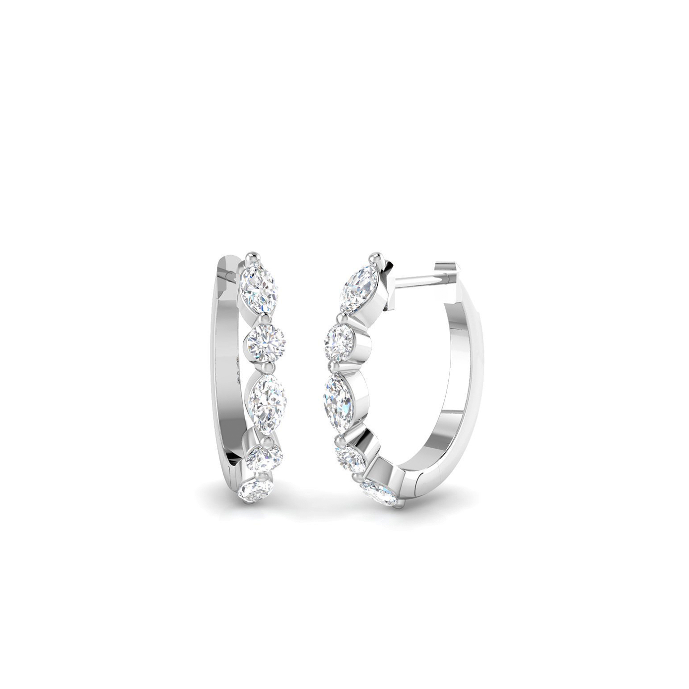 18K Natural Marquise and Round Diamond Hoop