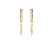 14K Natural Diamond Spike Hoop Earring