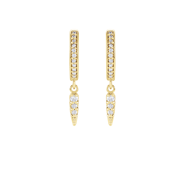 14K Natural Diamond Spike Hoop Earring